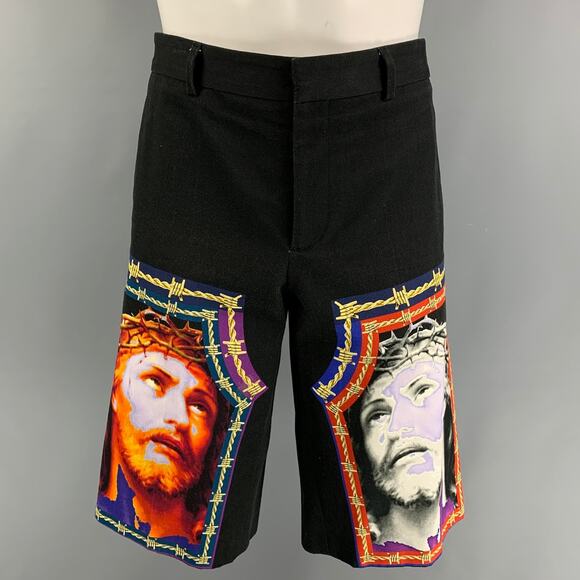 Size S/M Black Jesus Patchwork Cotton Oversized Sweatshirt Short Set - Picture 6 of 11